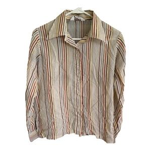 Vintage Pointed Collar 70s Women’s Blouse Button Front Montgomery Ward Stripes